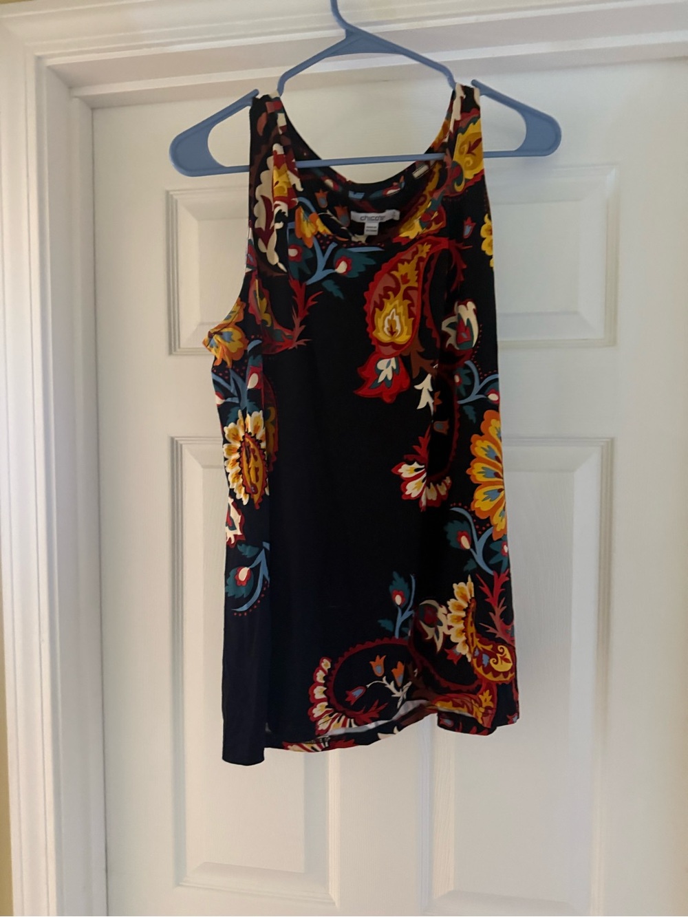 Chico's Black Paisley Floral Tank with Yellow and Teal Accents